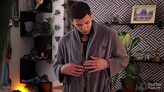 why does this hot macho guy masturbate while using a chastity cage in the usa?