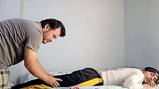 This horny Peruvian teen with small tits gets deepthroat and pussy licking from her friend. Even with her period, the homemade action goes hard in wet shaved style.