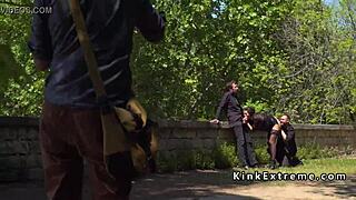 Spanish Hottie Gets Gangbanged Hard In Public Outdoor Bondage Action!