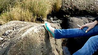 Beach Walk Turns into Wild Insertion in Brunette's Big Ass! Busty Babe Takes Big Cock in Underwear!