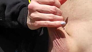 Outdoors, can I finger your wet shaved pussy while you give handjob and reach around my legs?