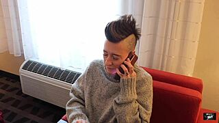 Married woman takes stranger's creampie bareback while on phone. It saves her marriage through cheating thrill.