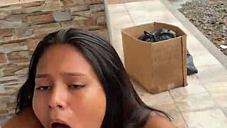 Oh god, this colombian blonde milf with big tits sucks big cock outdoors but her neighbor catches us...