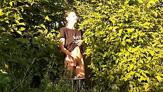 brunette boldly masturbates to risky public orgasm in nature with intense pussy play