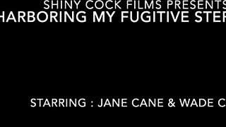 Jane Cane hides as fugitive step sister in Shiny Cock Films scene