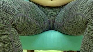 Teen babe in leggings teases her sugar daddy during workout photoshoot