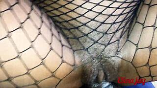 African teacher dominates and fucks slutty student in hotel with wet pussy close-up