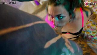 Edon And Nemesi Dive Into A Super Sloppy Inked Threesome With Wild Fucking And Spitting On This Strange Cock