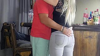 Cheating on best friend by creampie pounding his cute blonde wife doggystyle at home!