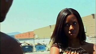 Big black racks get sucked and fucked hard in missionary by huge cock.