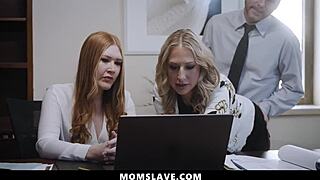 Redhead teen intern and blonde milf assistant get freeused in the office
