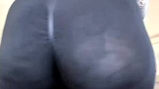 Hey, can you see this milf's big ass in sheer leggings up close? Tattoo details shine through in mature solo style.