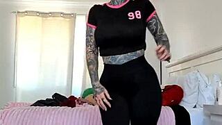 Hey, can you see this milf's big ass in sheer leggings up close? Tattoo details shine through in mature solo style.