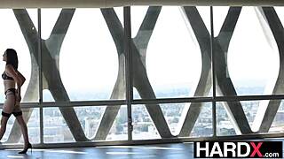 adorable brunette freya parker licks lingerie off then rides huge monster cock sideways for hardcore fucking and facial cumshot