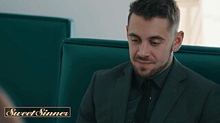 slutty blonde spreads shaved pussy on bed for big cock licking and hardcore riding