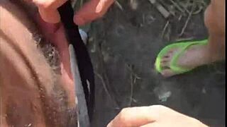 Brazilian beauty eats stranger on trail after catching him masturbating in free casting scene