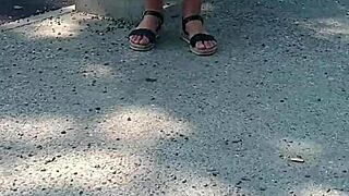 She flashes her ass publicly on the street. Milf goes fully naked outdoors in this scene.