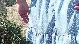 She flashes her ass publicly on the street. Milf goes fully naked outdoors in this scene.