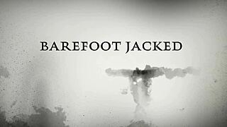 debette gives barefoot footjob with sucking and facial cumshot on wrinkled feet