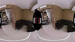 virtual taboo shows the brunette with big tits stripping off clothes in pov revealing shaved pussy