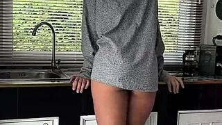 buddy girl gets fucked doggystyle on kitchen table. she swallows cum with wet pussy dripping.