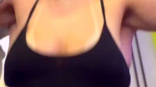 at the building gym, folks passing by stare at my wet pussy and hard nipples on small tits outdoors