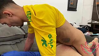 Brazilian twink assfucked bareback by monster cock until cum on ass