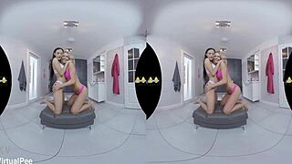 Virtualpee euro lesbians pissing and fingering each other.