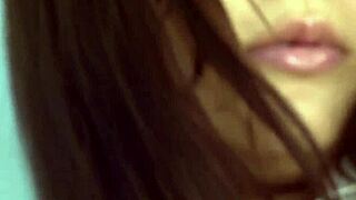 Japanese babe with big tits and hairy pussy teases nude in shower