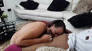Oh the neighbor asks me to help with her wet pussy in bathroom. She's a chubby Colombian bbw in lingerie and we end up licking in homemade couple session like boss and secretary cosplay.