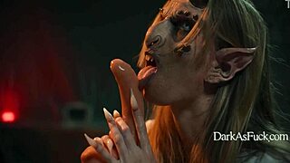 In a dark fantasy scene, the demon fucks the nurse roughly and squirts milk into her mouth while she's bent over in the hospital.