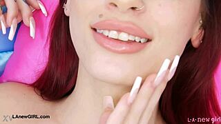 red haired model feels excited showing her sexy body during intimate photoshoot session.