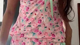 Look at this innocent girl in pajamas through a spy camera in amateur college teen flashing.