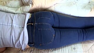 Look at my stepmom's big ass in thongs, I cum on them while she watches my handjob compilation