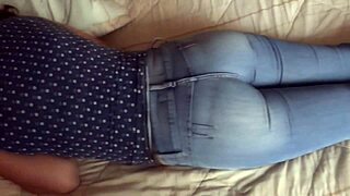 Look at my stepmom's big ass in thongs, I cum on them while she watches my handjob compilation