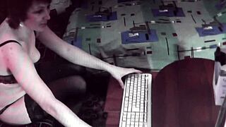 this erotic video shows sexy milf in fetish stockings and lingerie doing solo with big natural tits