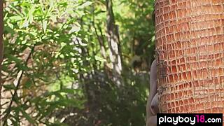 Stunning Ebony Teen With Monster Tits Teases By Stripping Outdoor In Skinny Solo Display