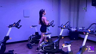 In the gym, an athletic Latina starts her warm-up routine. She bends over for doggystyle pounding until intense creampie fills her hairy pussy.