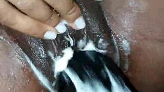 Huge 22 cm dildo insertion by tall wife while husband watches in awe!