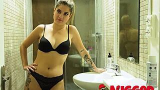 young innocent brunette gets devoured by jesus reyes' big black cock in shower quickie with rimjob and spanking