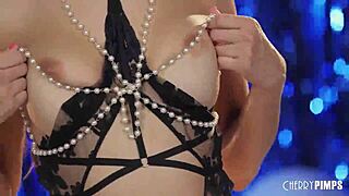 Teen brunette with big tits contrasts holiday cheer by solo fingering her wet pussy close up