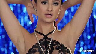 Teen brunette with big tits contrasts holiday cheer by solo fingering her wet pussy close up