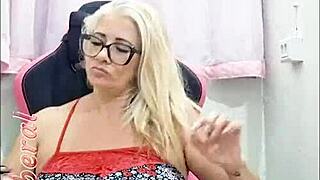 Blonde slut teases with buttplug and dildo solo in hotel room