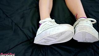 skinny brunette katie kingerie licks balls, gives rimjob, and deepthroats cock for cum swallow