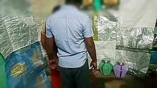 indian village student explores first time blowjob and cum with aunty in bedroom.