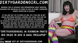 i shove a huge dildo deep in my asshole wearing rainbow pants for extreme prolapse