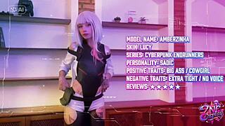 How does petite Brazilian babe in Lucy cosplay from Cyberpunk Edgerunners handle huge interracial cock in free Zne scene?