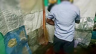 indian village student explores first time blowjob and cum with aunty in bedroom.