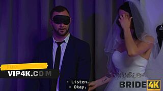 Bride4k showcases a cute brunette bride in a wedding dress enjoying blowjob domination with a monster cock.