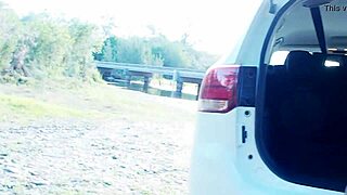 Piss stop - urgent outdoor roadside pee and cock sucking by asian girl Tina in blue jeans